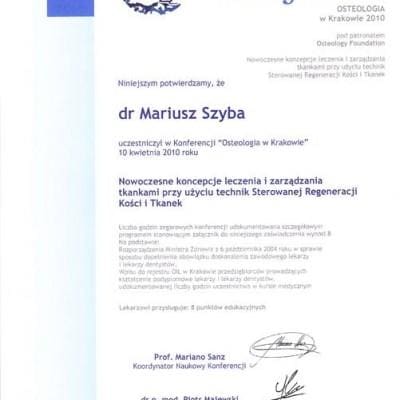 Certyfikat osteologia - Mariusz Szyba